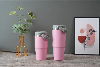 Kubek ze stali nierdzewnej z izolowaną butelką na wodę ze słomką i uchwytem